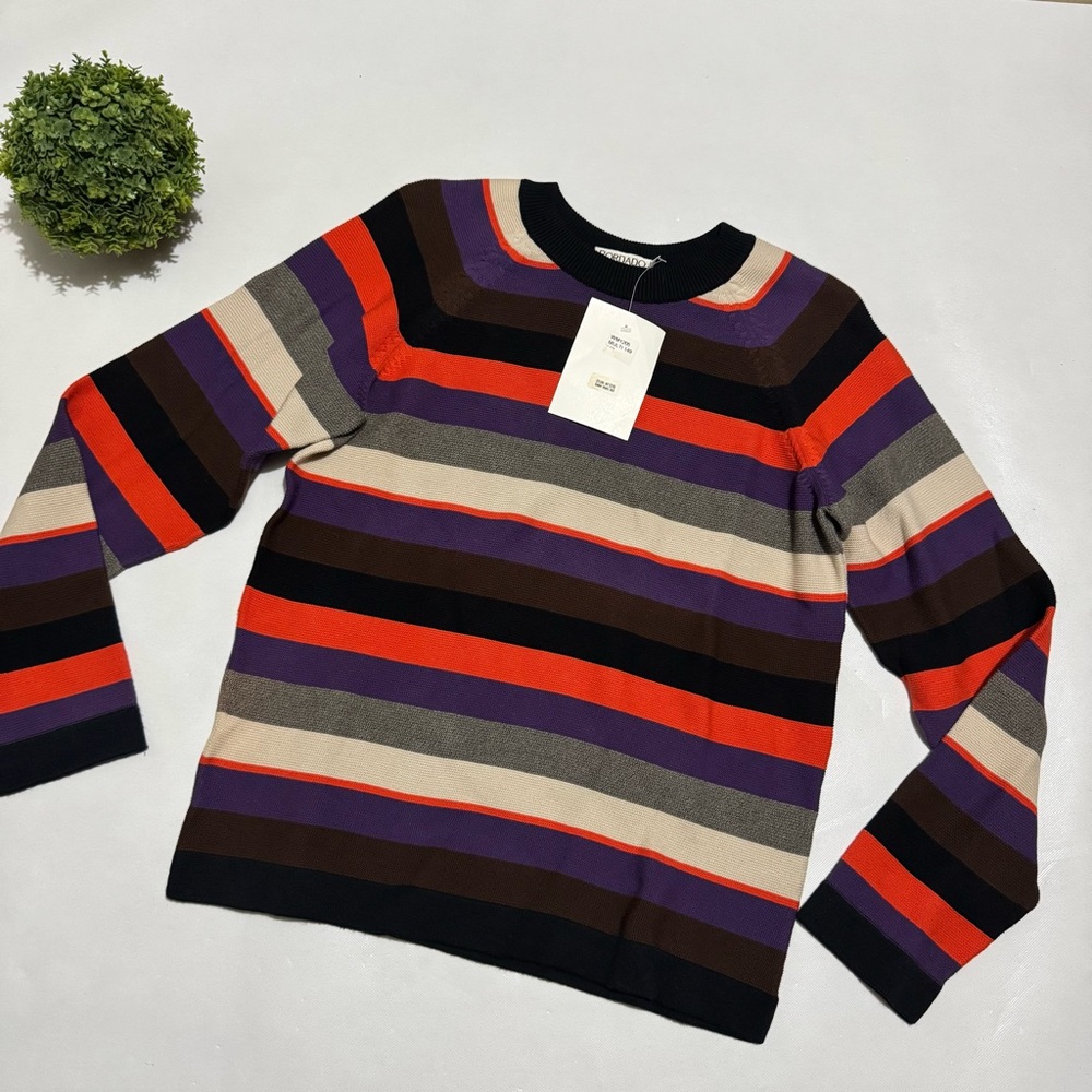 Bordado NWT Classic Colorful Stripe Pima Cotton Crew‎ Neck Knit Sweater Medium